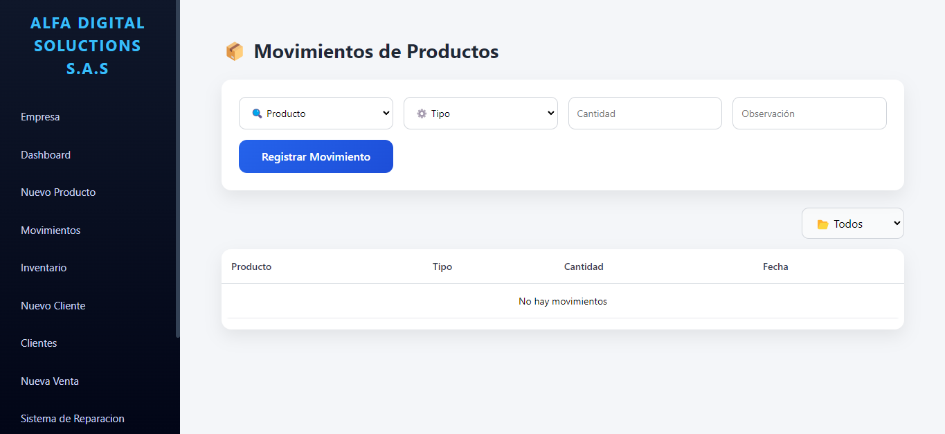 Pantalla de movimientos
